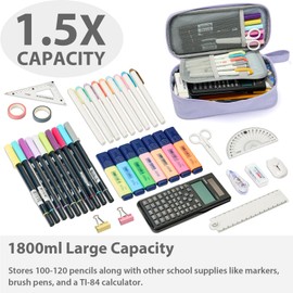 SPACEMATE Pencil Case Pouch Box Bag School Supplies Girls Boys Kids, Cute Preppy Stuff Large Big Capacity Aesthetic Pen Organizer, Back to College Stationary, Purple, Classic Stlye, 1800ml