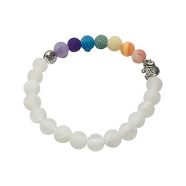 Frosted White & Rainbow Beaded Bracelet (Elastic) Miss Fit Boutique