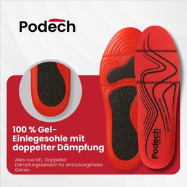 Podech Antistatic Gel Insoles with Guide - ESD Work Insoles for Safety Shoes, Arch Support Footbed, Breathable & Anti-Heel Pain, Can Be Cut to Size (42-44)
