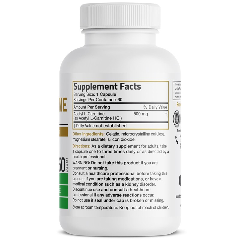 Bronson Bronson Acetyl L-Carnitine 500 MG High Potency Amino Acid