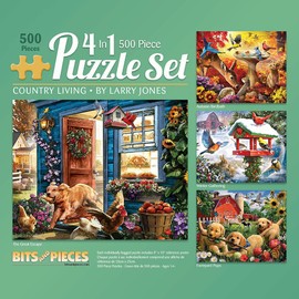 Bits and Pieces – 4-in-1 Multi-Pack - 500 Piece Jigsaw Puzzles for Adults – 500 pc Winder Spring Summer Fall Seasons Puzzle Set Bundle by Artist Larry Jones - 16"x20" (41cm x 51cm)