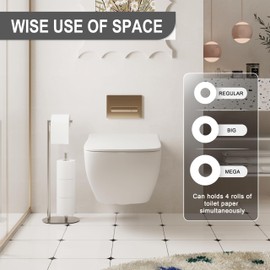 KLDKLD Brushed Nickel Freestanding Toilet Paper Holder with Reserve for Bathroom with Weighted Base, Modern Tissue Roll Holder Stand