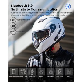 ILM Bluetooth Integrated Modular Flip up Full Face Motorcycle Helmet Sun Shield Mp3 Intercom Model 953 (XXL, White)