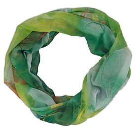 styleBREAKER Women's Tube Scarf Watercolour Glow with Metallic Accents Lightweight Loop Scarf Soft Flowing Breathable for Spring and Summer, Green-Orange, Unit size