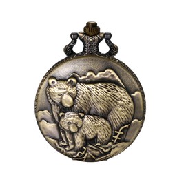 JewelryWe Love Dad Love Son Quartz Pocket Watch Gothic Gift for Father's Day Valentine's Day, Bear motif, Christmas Day, birthday