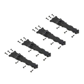 Renovators Supply Manufacturing Black Wrought Iron Shed Door Hinge 5.5 in Antique Fleur De Lis Style Decorative Flush Mount Cast Iron Barn Door Shed Hinge with Hardware, Pack of 4