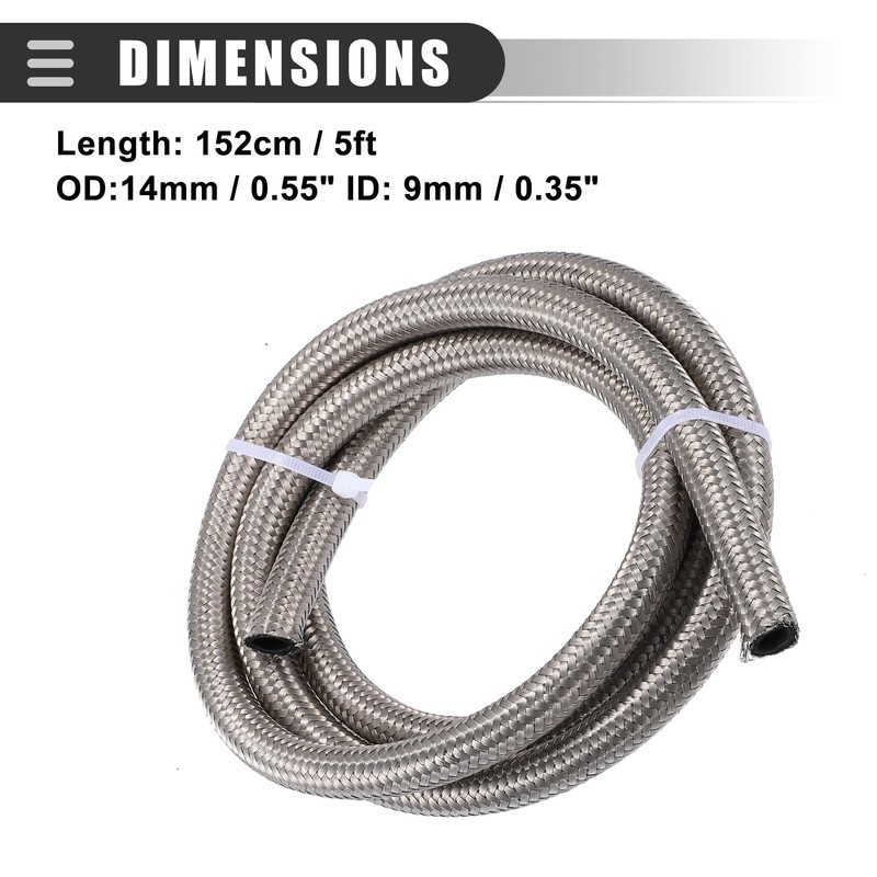 Motoforti Universal Car Braided Oil Fuel Gas Line Hose, 5ft