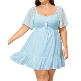 Talisea Plus Size Women's Light Blue Dress Short Spring Easter Pastel Sweetheart Flowy Chiffon Wedding Guest Dresses