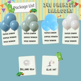 146pcs Garbage Truck Birthday Decorations, Recycling Truck Birthday Twilight Blue Green White Balloons Garland Arch Kit for Boys Waste Management Recycling Party Supplies