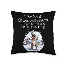 The best Snowball fights with Friends Snowballer Dinosaurs with Happy Friends in Winter Season Throw Pillow, 16x16, Multicolor