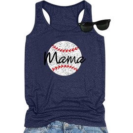IZROLO Baseball Mom Shirts Tee Baseball Tank Tops for Women Softball Mom Tank Top Casual Sleeveless Vest Darkblue