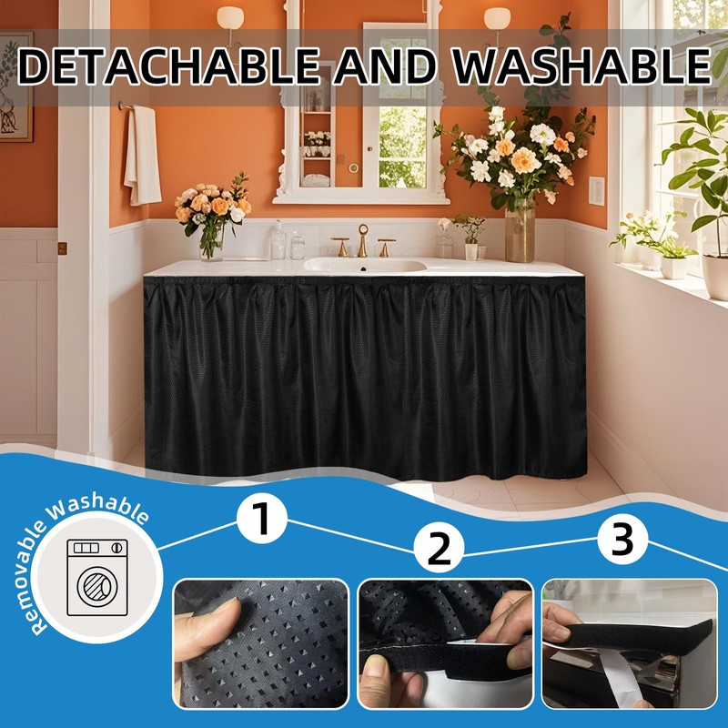 Fabric Sink Skirt Waterproof Self-Adhesive Bathroom Sink Skirt Diamond Stitch