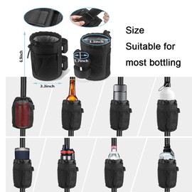 [2 Pack] Cup Holder for Bike,Scooter and Wheelchair,Water Bottle Holder for Walker,Golf Cart and Beach,Universal Drink Holder Accessories with Net Pocket and Cord Lock