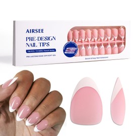 AIRSEE French Gel Nail Tips,Short Almond Pink 150 Pcs French Press On Nails,15 Sizes Pre-Applied Primer & Base Coat,No File Need Fake Nails Nail Art DIY Manicure for Nail Extension Designs and Gift