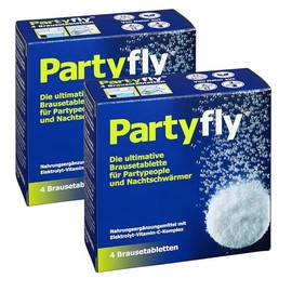 PARTYFLY Effervescent Tablets Pack of 8 = 2 x 4 Pieces - with Vitamin C and Electrolytes - Reload