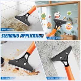 JIURAIN Razor Blade Floor Scraper with Long Handle, 4 Inch Floor Scraper Tools Heavy Duty with 10PCS Extra Metal Blades,Paint Scrapers for Cleaning Wall Glass Floor Paint Gum Stains Stickers Linoleum