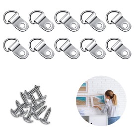 10 Sets D Rings Picture Hangers, Picture Hanging Hooks Picture Frame Hooks Metal D Ring Picture Hangers Picture Hanging Kit 10PCS Canvas Hook 10PCS Screws for Picture Photo Frame Hanging Decoration