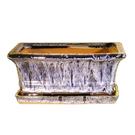 Bonsai Boy Marble Blue Ceramic Bonsai Pot - Rectangle Professional Series With Attached Humidity/Drip Tray 8.5" X 6.5" X 3.5"