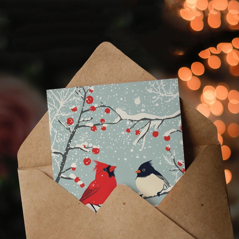Artery8 Cardinal Birds on Berry Tree Winter Blank For Him