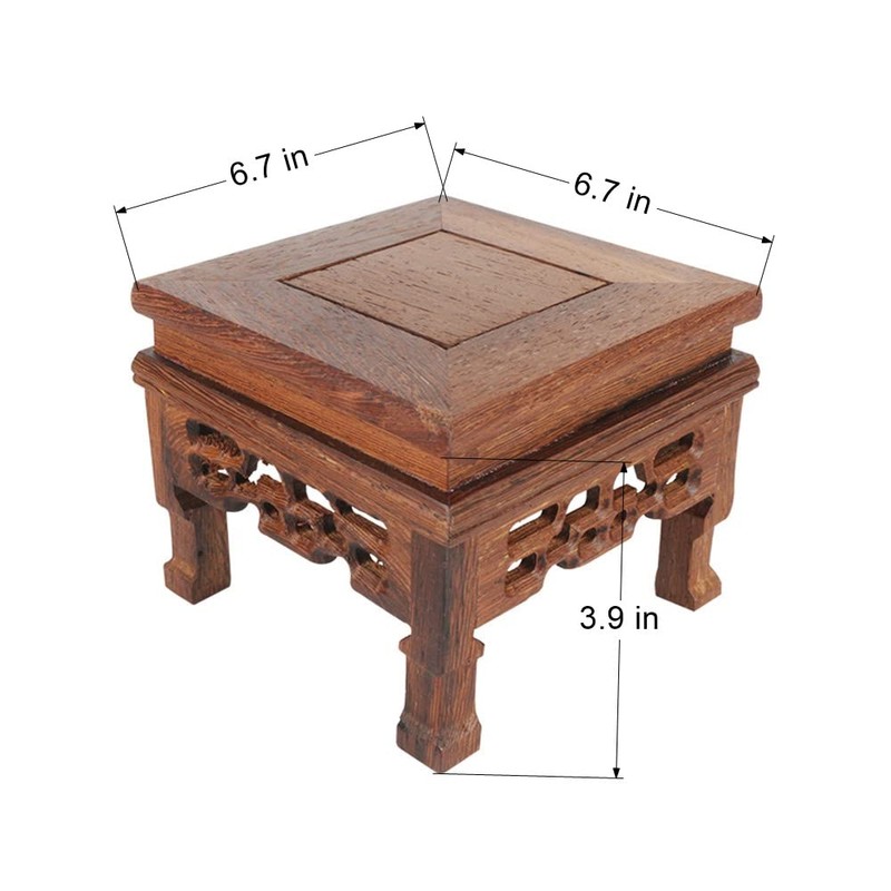 Square Rosewood Chicken Wing Wood Base Vase Pedestal Large