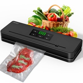 Vacuum Sealer, Food Saver Vacuum Sealer Machine, Easy Presets Automatic Vacuum Sealer for food, LED Digital Display, Air Sealing System Dry, Moist Food Vac Modes & Independent Sealing Function, Black