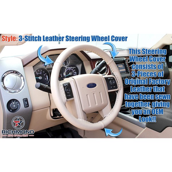 Richmond Auto Upholstery - Leather Wrap Steering Wheel Cover, Tan (Compatible with 2008 2009 Ford F-250 Lariat)