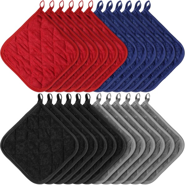Zhehao 24 Pcs Pot Holders for Kitchen Hot Pads Heat Resistant Cotton Quilted Coaster Potholder Pot Mat for Cooking and Baking,7 x 7 Inches