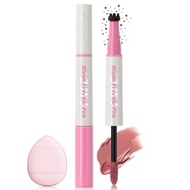 2 in1 Freckle Blush Pen, Light Brown Faux Freckle Stamp Pen Soft Pink Liquid Blush for Natural Sunkissed Makeup, Face Natural Lifelike Waterproof Long Lasting Quick Dry Fake Freck Tint Marker Pen