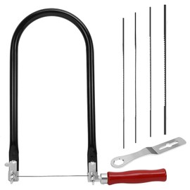 Fretsaw Set Including 4 Saw Blades (4#6#8#10#) Mounting Key and Fretsaw Bow for Metal and Wood Iron Saw Small 360 Degree Rotatable with Wooden Handle Fretsaw Precise Cuts Fine Saw Woodworking