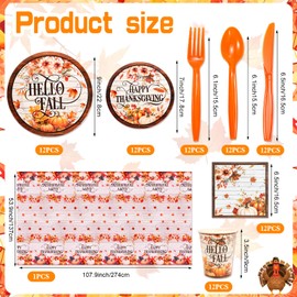 HOWAF Thanksgiving Dinnerware Set, Fall Maple Leaves Disposable Tableware Set Plates Napkin Tablecloth Knifes Forks Spoons for Thanksgiving Friendsgiving Party Turkey Day Dinner Table Decorations