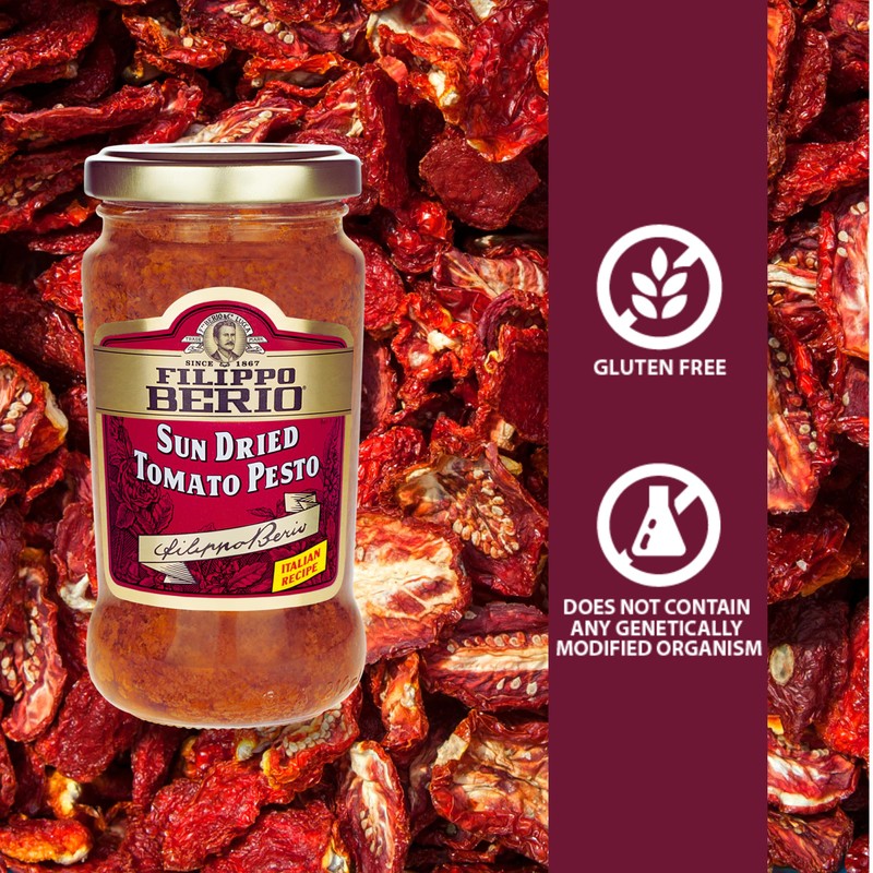 Filippo Berio Pesto, Sun Dried Tomato, 6.7 Ounce Glass Jar,