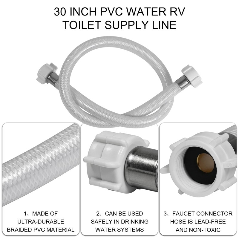 30 Inch PVC Water RV Toilet Supply Line, Faucet Supply