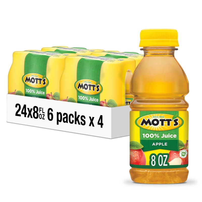 Mott's 100% Original Apple Juice, 8 Fl Oz Bottles, 24