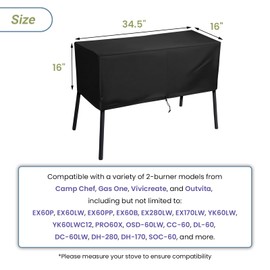 Patio Cover for Camp Chef 2 Burner Stove - Outdoor Grill Stove Protector Fit Camp Chef, Gas One, Vivicreate, Outvita Models EX60P, EX60LW, CC-60, DL-60, PRO60X, 34.5" L x 16" W x 16" H (For 2 Burner)