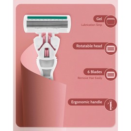 MOHERN Maquinillas de Afeitar para Mujeres con Piel Sensible, 6 Hojas, Incluye Maquinilla de Viaje con 12 Hojas de Recambio, Color Rosa
