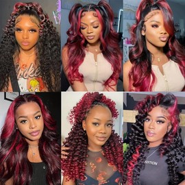 Burgundy Human Hair Bundles Wine Red Deep Wave Human Hair Bundles 18 20 22 Inch Mixed Length 3 Bundles Two Tone #1B Black Mixed With # 99J Wine Red Bundles Hair Extensions
