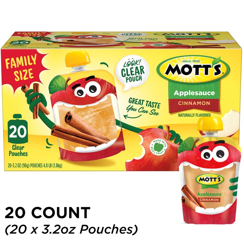 Mott's Cinnamon Applesauce, 3.2 oz clear pouches, 20 pack