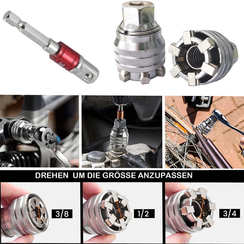 KEWAYO Adjustable Universal Socket, Super Socket Wrench Fits Standard Sizes