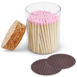 2" Light Pink Tip Safety Matches | 100+ Quality Artisan Matchsticks with Chic Jar, Cork Lid & Striker by Thankful Greetings | A Unique Gift Great for Candle Lovers, Home Decor, Wedding Giveaways