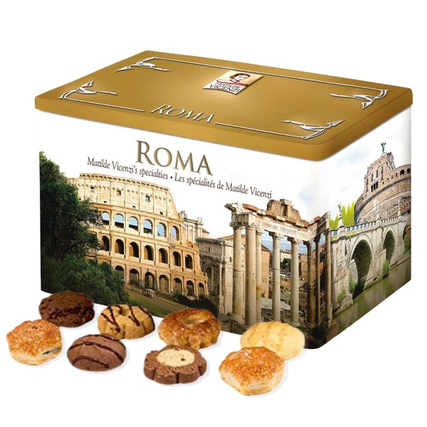Matilde Vicenzi Roma Cookie Tin - Italian Pastries & Bakery Cookies in Individually Wrapped Trays for Fresh Baked Taste - Snacks & Shortbread Cookies for Birthdays & Holiday Gifting in 32oz (907g)
