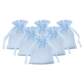PATIKIL Satin Gift Bags, 6 Pcs 3.5 x 3 Inch Wedding Favor Drawstring Bags with Drawstring for Birthday Christmas Jewelry Party, Light Blue