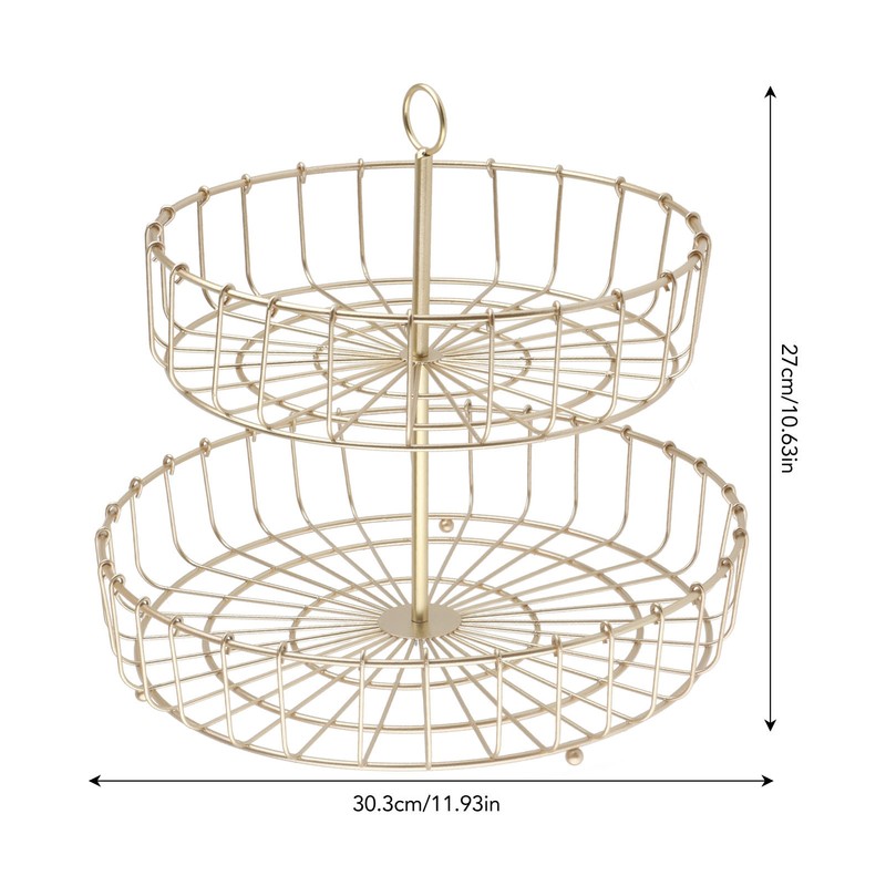2 Tier Fruit Basket Iron Round Golden Nordic Household Snack