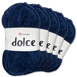 Frida's Wollhaus YarnArt 5 x 100 g Dolce Chenille Wool Yarn Knitting Crochet Amigurumi 52 Colours (756 | Dark Blue)