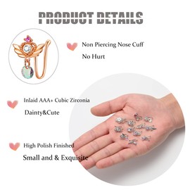 PLOMFOV 12Pcs Fake Nose Ring for Women Dangling Nose Cuffs Faux Clip on Nose Ring for Non Pierced Nose Rose Gold Tone