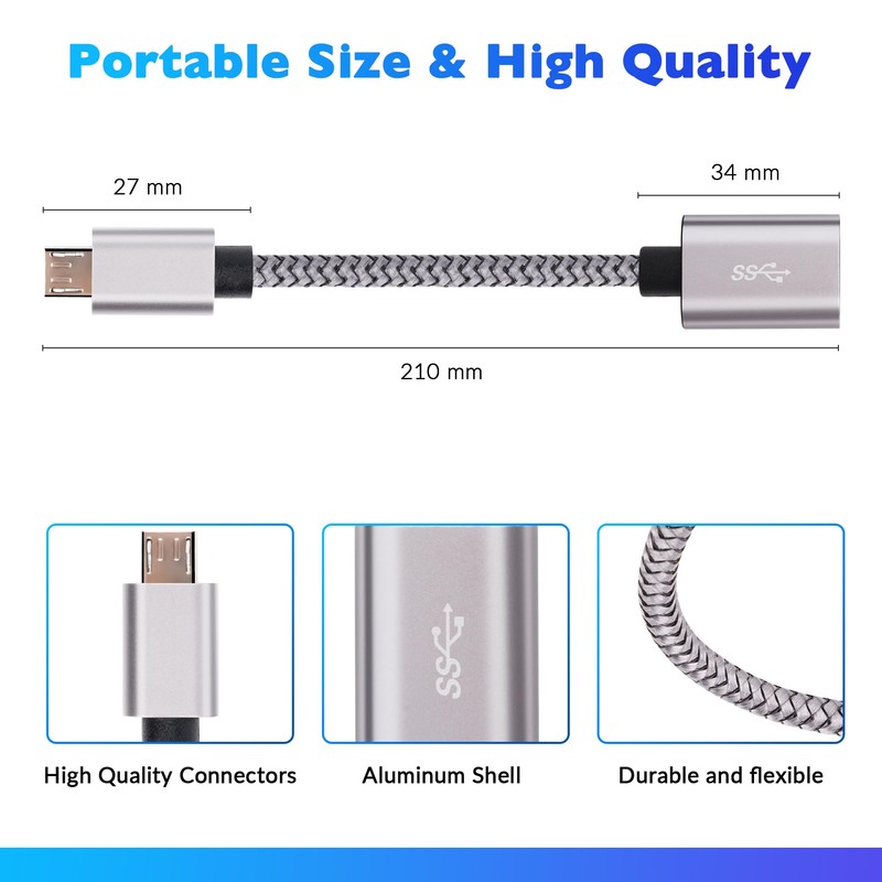 USB to Micro USB Adapter 2 Pack, Unidirectional Micro USB