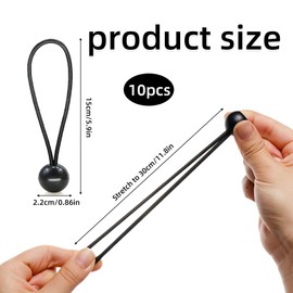 10 Pcs Bungee Cords with Balls, Ball Bungees Ties Heavy Duty, Elastic Bungees Ties, Heavy Duty Bungee Balls for Tarpaulin Tents Canopy Banners Camping Tarps Fixings and Household Items (15 cm, Black)