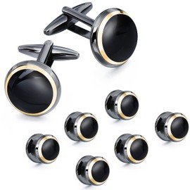HAWSON Black Cuff Links and Tuxedo Studs Set for Men - Best Gifts for Wedding, Formal Events (black enamel)
