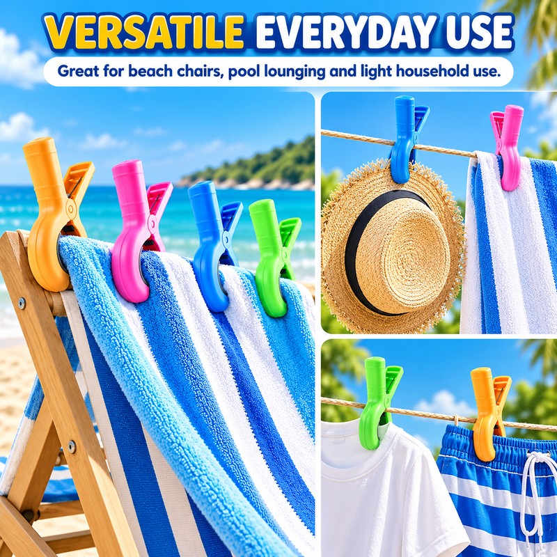 Beach Towel Clips for Beach Chairs – Strong Plastic Towel