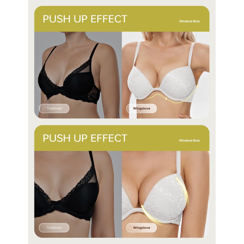 Wingslove Women's Underwire Super Push-Up Bra, Extremely Padded Maximiser for