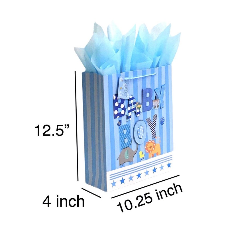12.5" Medium Baby Gift Bags with Tissue Papers for Baby